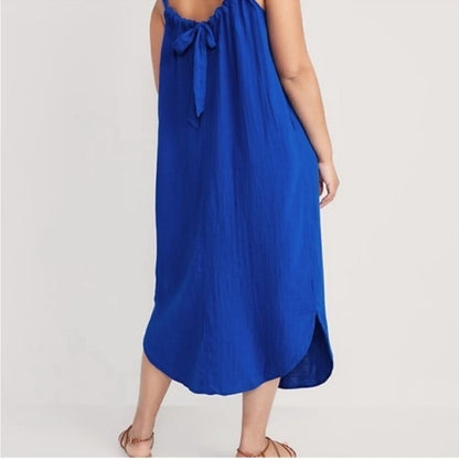 Old Navy Sleeveless Shirred Maxi Dress  Women Tanzanite Blue Cotton NEW Size XS
