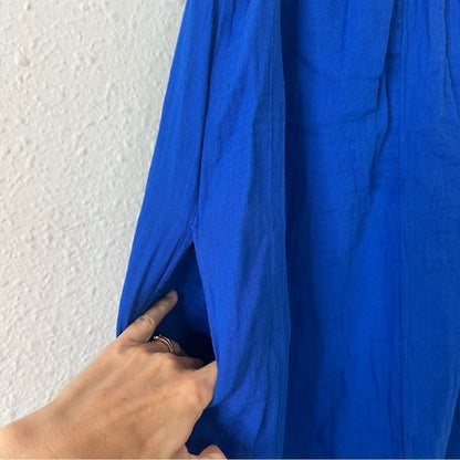 Old Navy Sleeveless Shirred Maxi Dress  Women Tanzanite Blue Cotton NEW Size XS