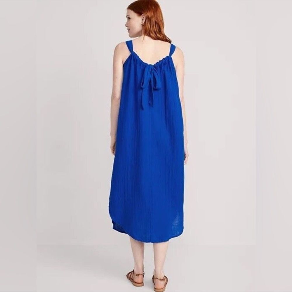Old Navy Sleeveless Shirred Maxi Dress  Women Tanzanite Blue Cotton NEW Size XS