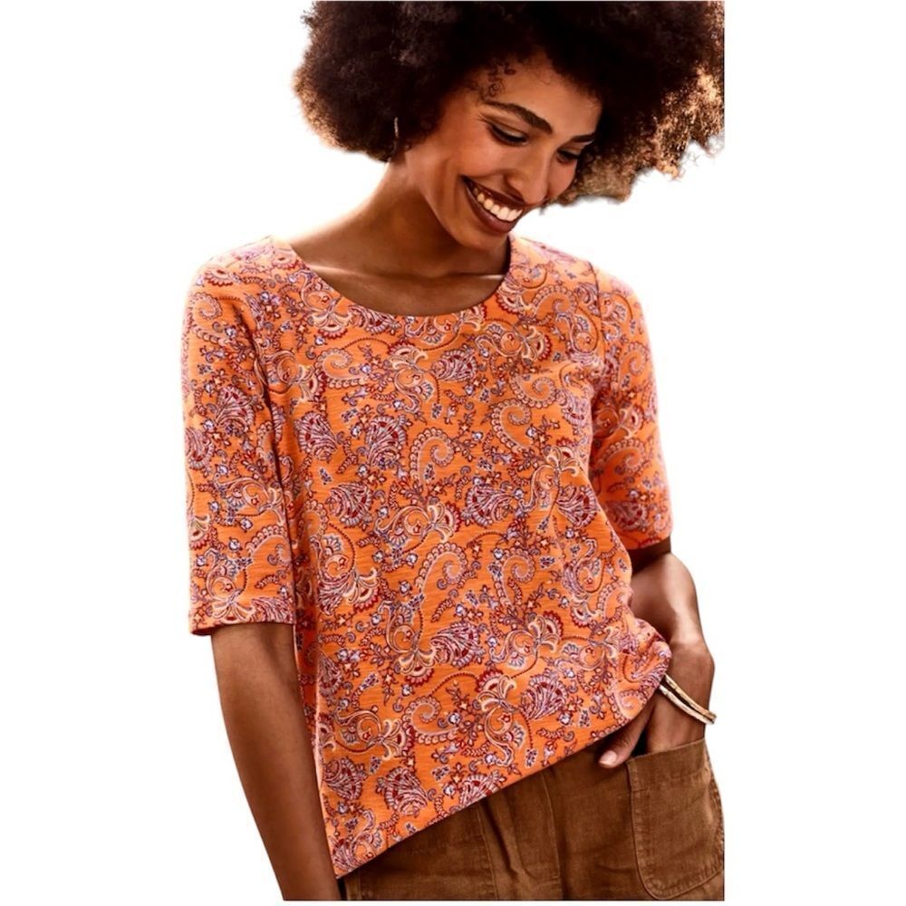 J. Jill Paisley Pima Slub Scoop Neck Tee Top Size XS