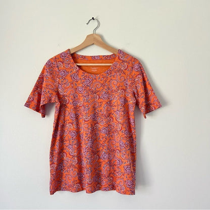 J. Jill Paisley Pima Slub Scoop Neck Tee Top Size XS