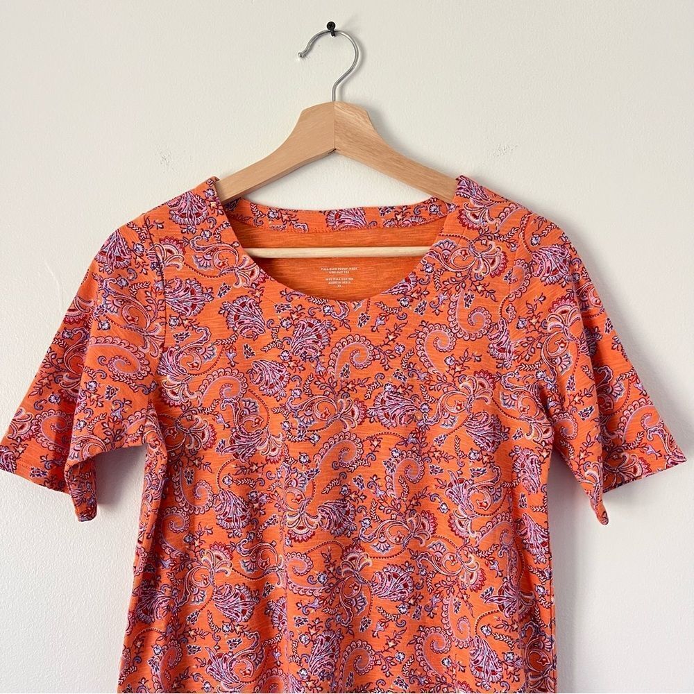 J. Jill Paisley Pima Slub Scoop Neck Tee Top Size XS