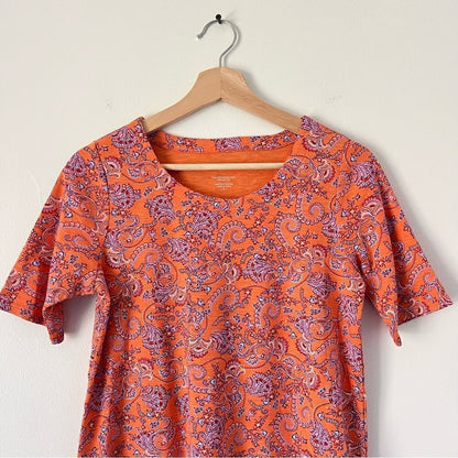 J. Jill Paisley Pima Slub Scoop Neck Tee Top Size XS