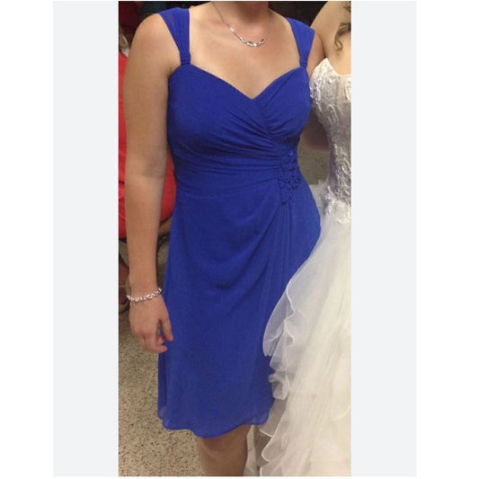 David’s Bridal Royal Blue Chiffon Mini Dress Size 4