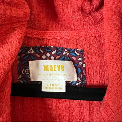 Anthropologie Maeve Coral Waffle Knit Peplum Winterscape Cowl Neck Size Large