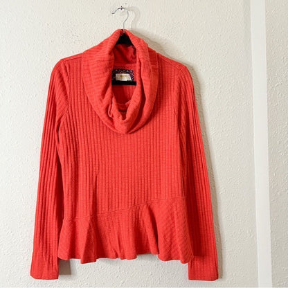 Anthropologie Maeve Coral Waffle Knit Peplum Winterscape Cowl Neck Size Large