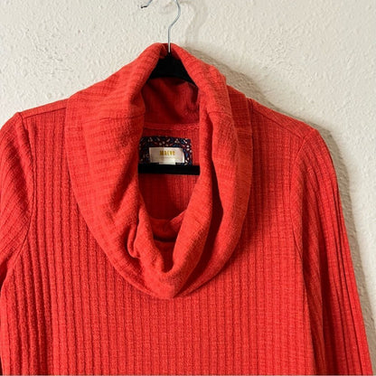 Anthropologie Maeve Coral Waffle Knit Peplum Winterscape Cowl Neck Size Large