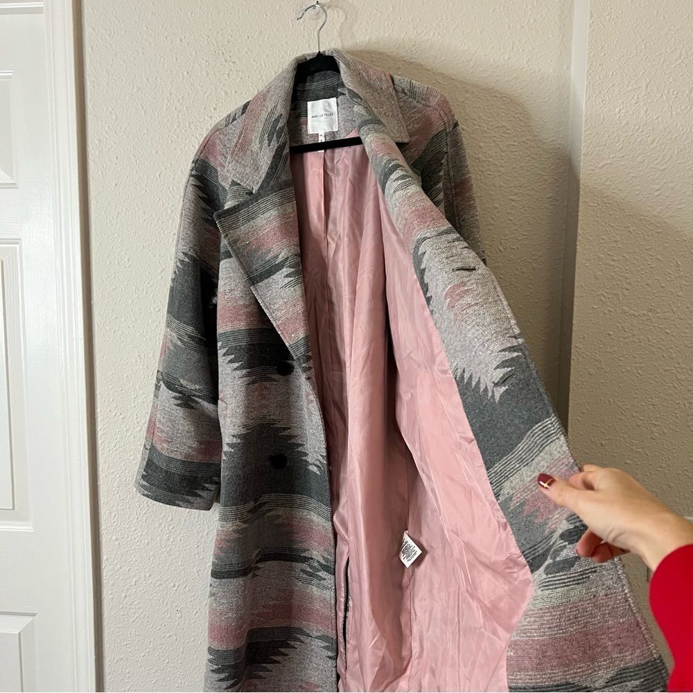 Avec Les Filles Wool Blend Belted Blanket Walking Coat Grey Aztec NEW Size 2XL