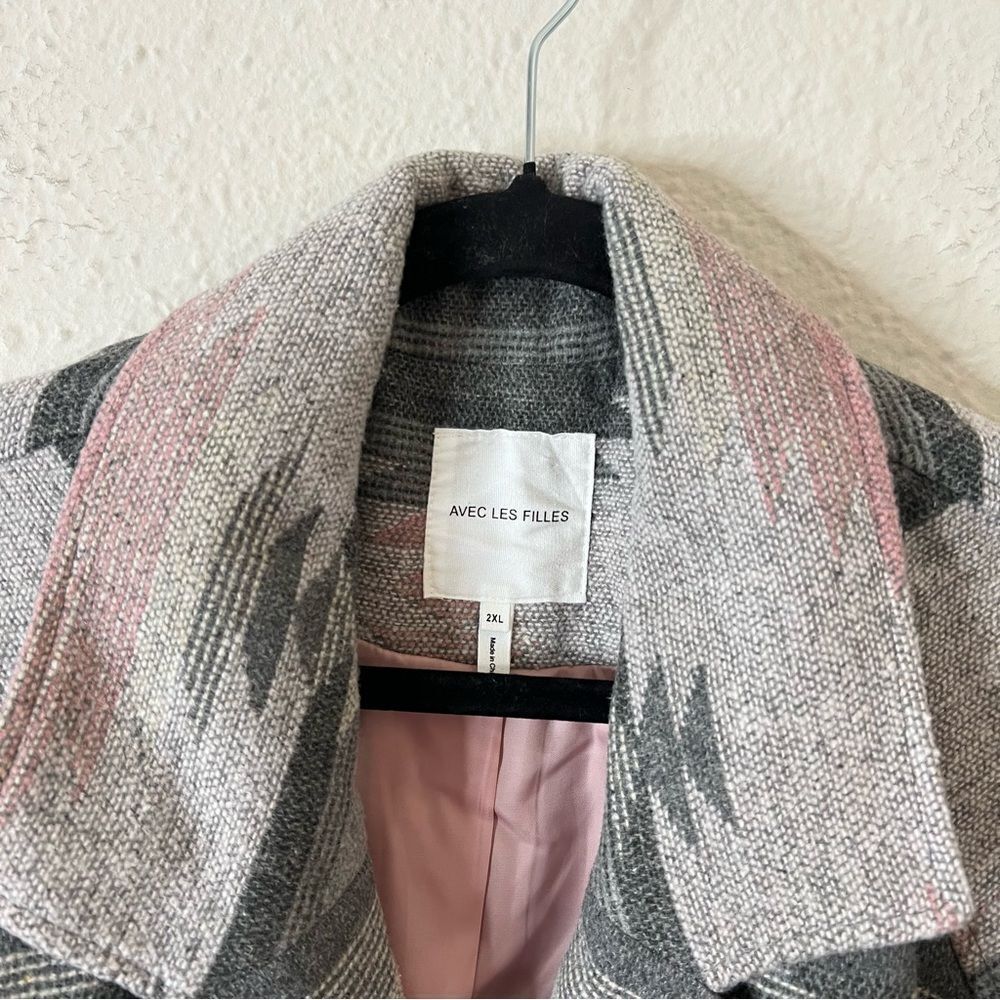 Avec Les Filles Wool Blend Belted Blanket Walking Coat Grey Aztec NEW Size 2XL