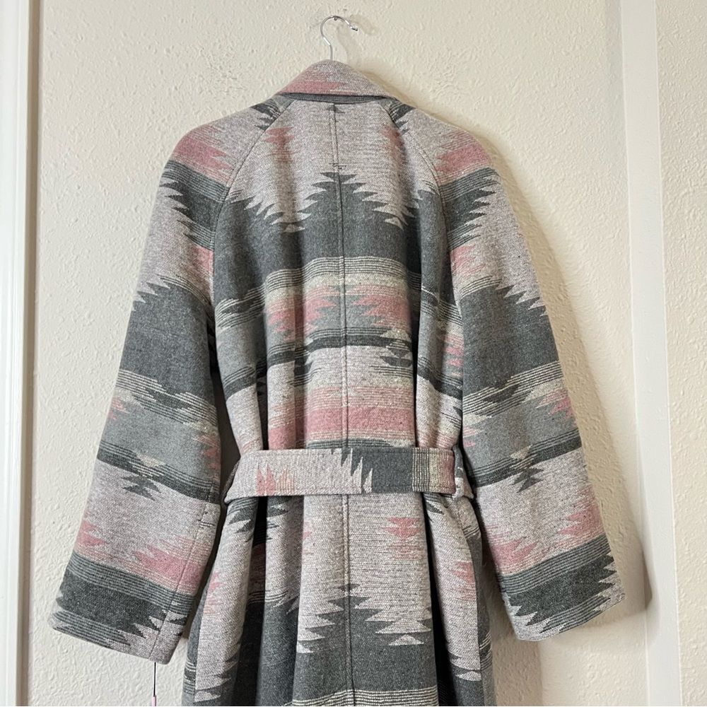 Avec Les Filles Wool Blend Belted Blanket Walking Coat Grey Aztec NEW Size 2XL
