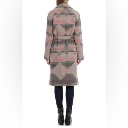 Avec Les Filles Wool Blend Belted Blanket Walking Coat Grey Aztec NEW Size 2XL