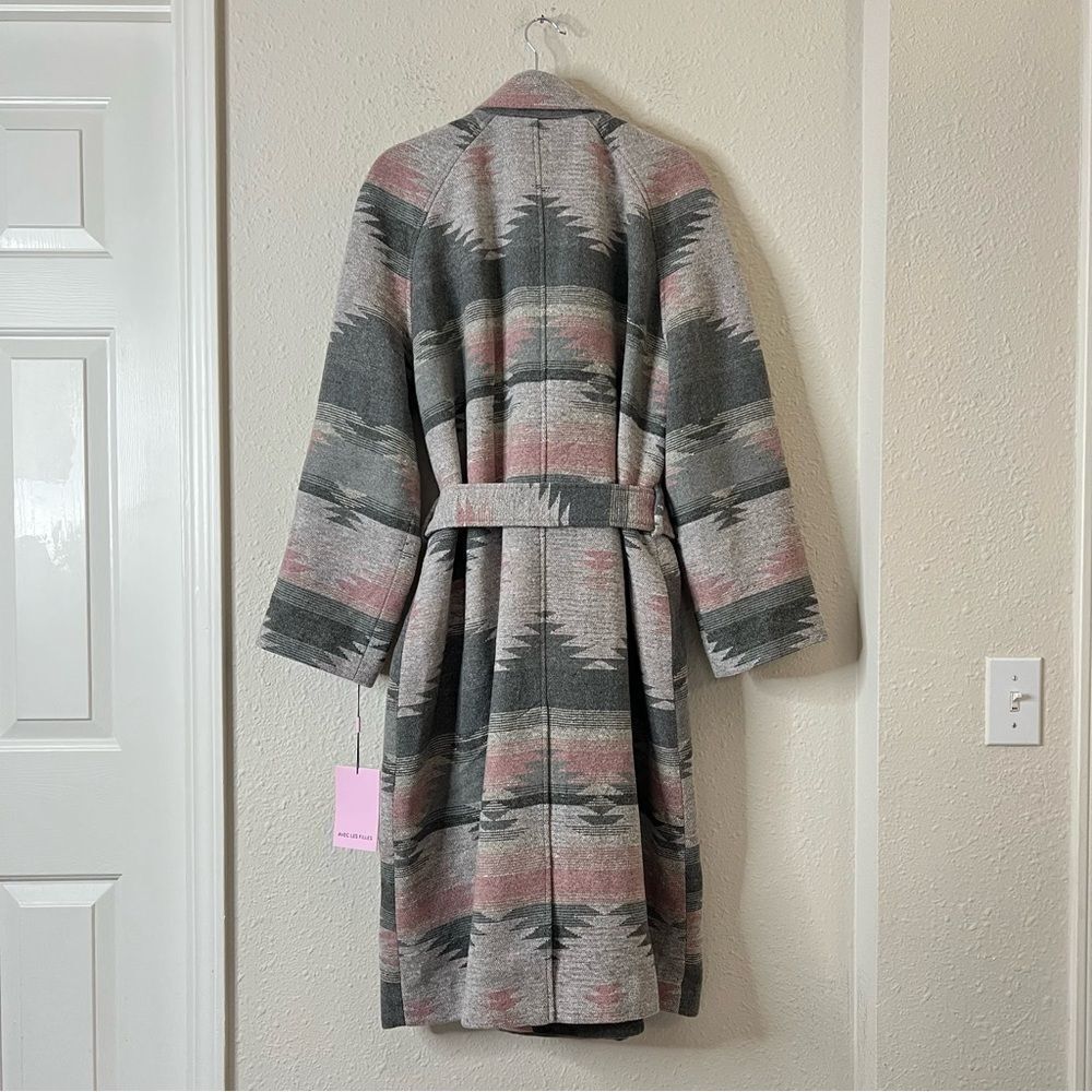 Avec Les Filles Wool Blend Belted Blanket Walking Coat Grey Aztec NEW Size 2XL