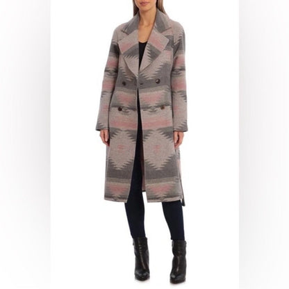 Avec Les Filles Wool Blend Belted Blanket Walking Coat Grey Aztec NEW Size 2XL