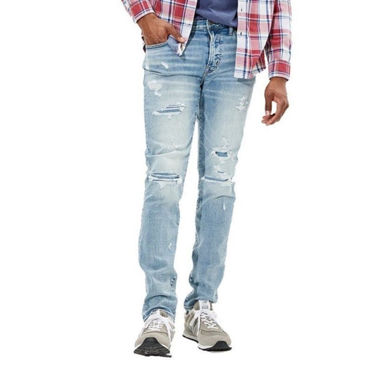 American Eagle Men’s Slim Straight Light Wash Distressed Jeans Size 28x30