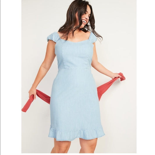 Old Navy Fit & Flare Puff-Sleeve Jean Mini Dress Plus Size 3X