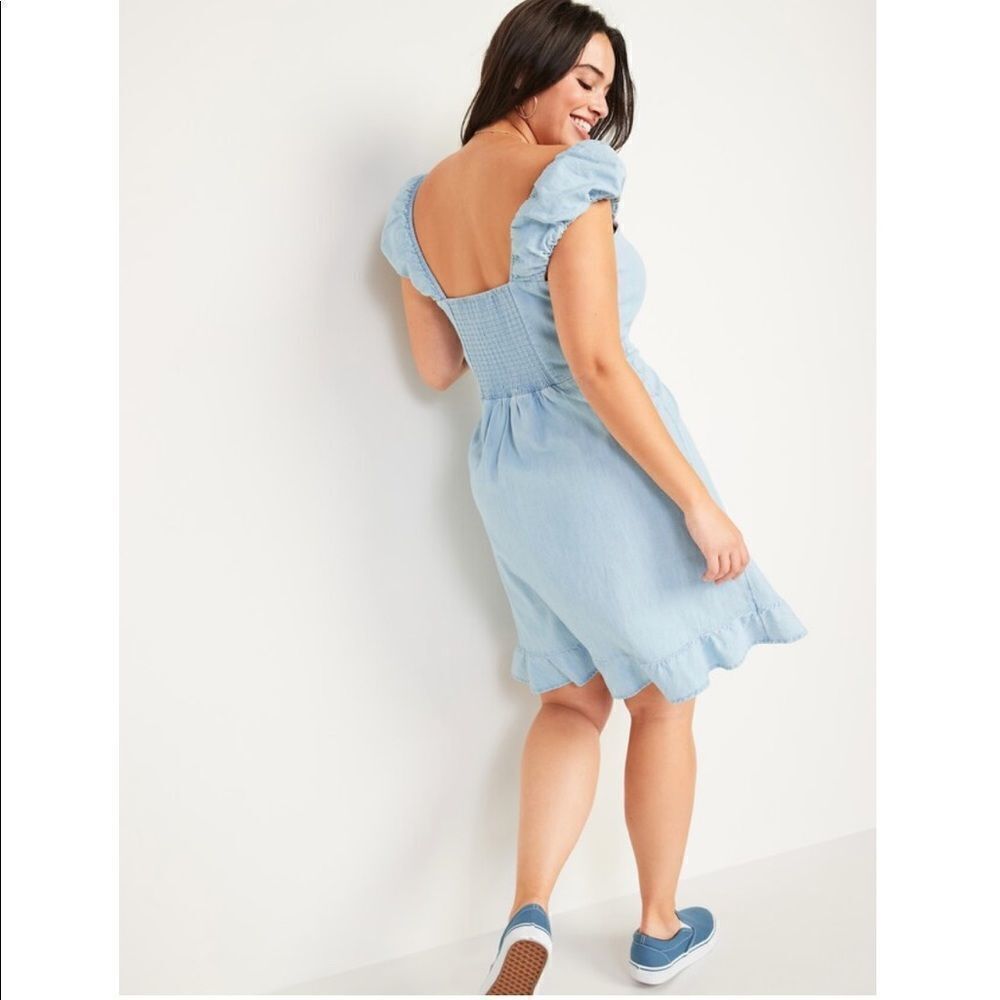 Old Navy Fit & Flare Puff-Sleeve Jean Mini Dress Plus Size 3X