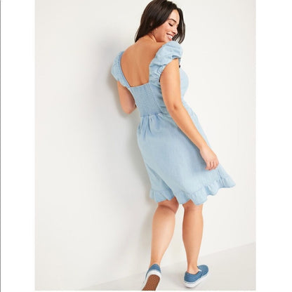 Old Navy Fit & Flare Puff-Sleeve Jean Mini Dress Plus Size 3X