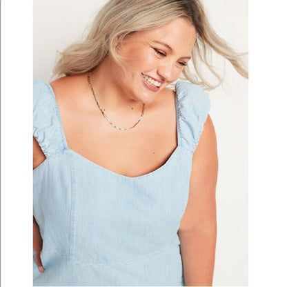 Old Navy Fit & Flare Puff-Sleeve Jean Mini Dress Plus Size 3X
