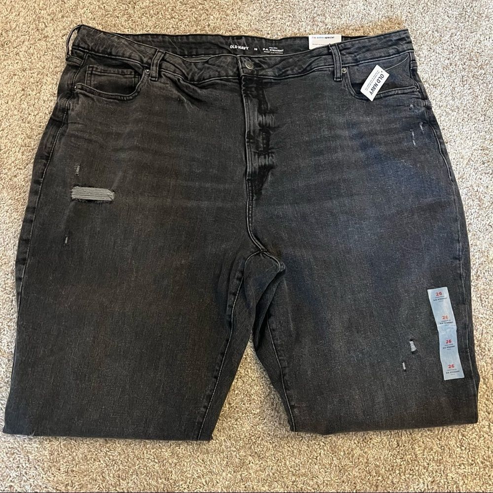 Old Navy High-Waisted O.G. Straight Ripped Black Ankle Jeans Plus Size 26
