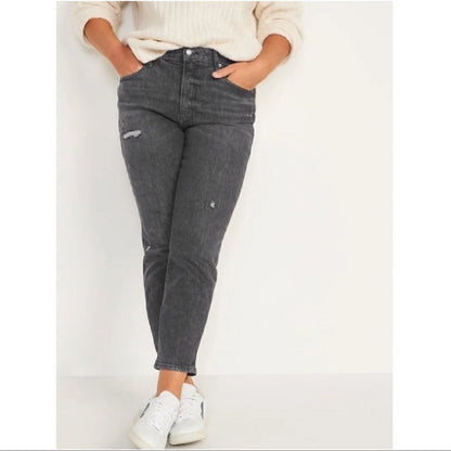 Old Navy High-Waisted O.G. Straight Ripped Black Ankle Jeans Plus Size 26