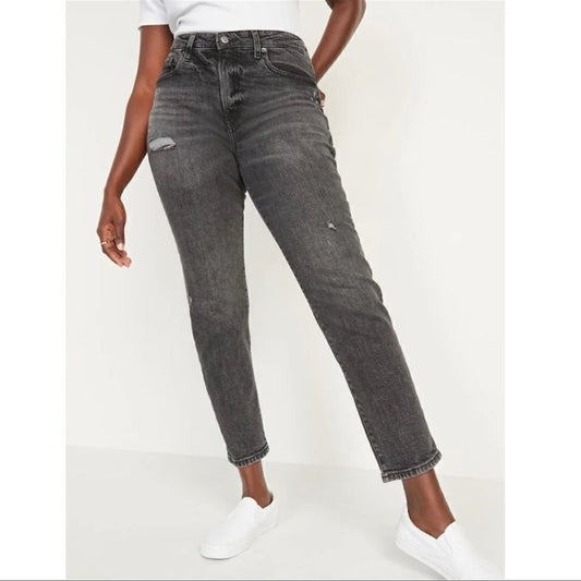 Old Navy High-Waisted O.G. Straight Ripped Black Ankle Jeans Plus Size 26