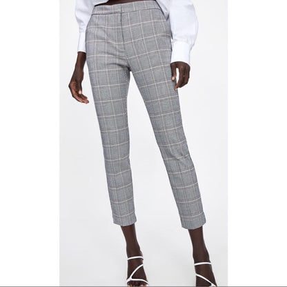 Zara Plaid Ankle Pants in Gray Size Large