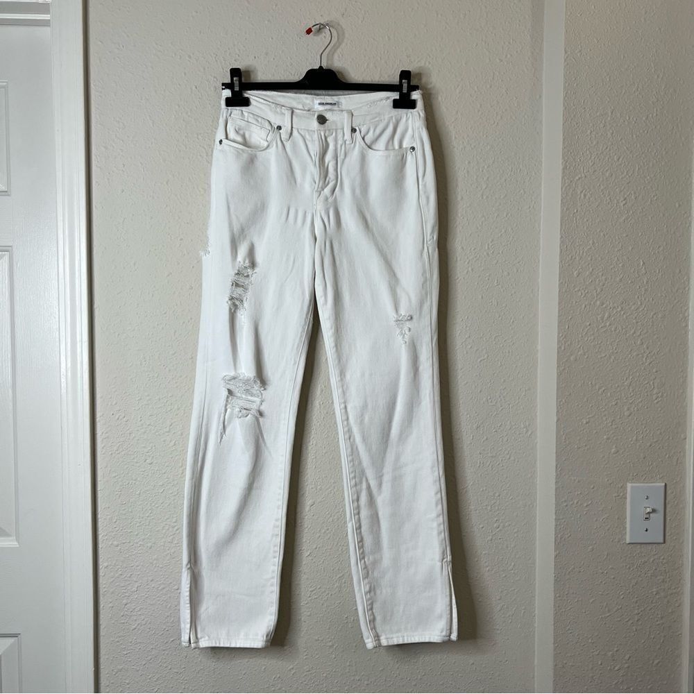 Good American Good Boy White Distressed Straight Jeans Size 2/26