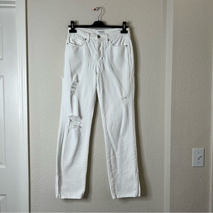 Good American Good Boy White Distressed Straight Jeans Size 2/26
