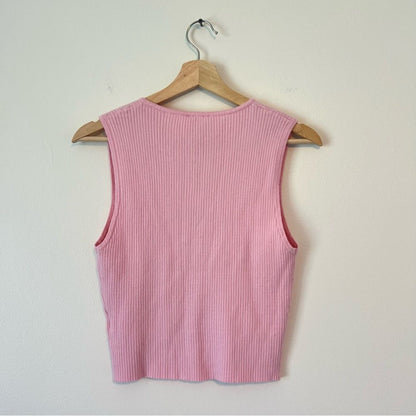 LE LIS Satin Bow Detail Sleeveless Sweater Top in Pink NEW Size Medium
