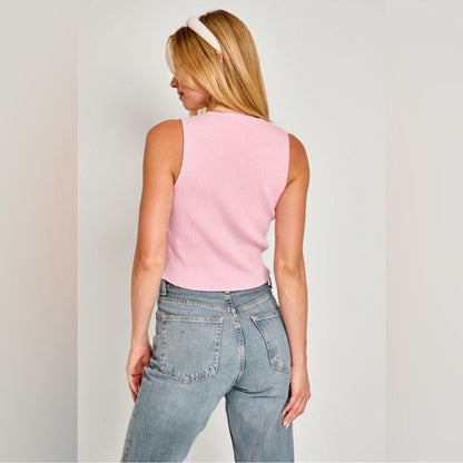 LE LIS Satin Bow Detail Sleeveless Sweater Top in Pink NEW Size Medium