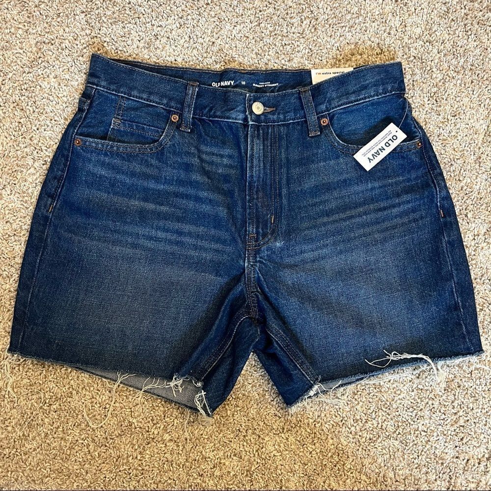 Old Navy High Waisted Slouchy Straight Cut-Off Dark Wash Jean Shorts Size 10