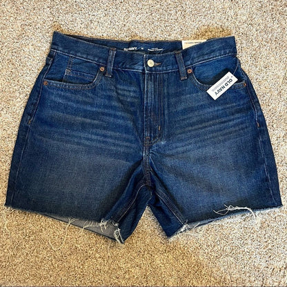Old Navy High Waisted Slouchy Straight Cut-Off Dark Wash Jean Shorts Size 10