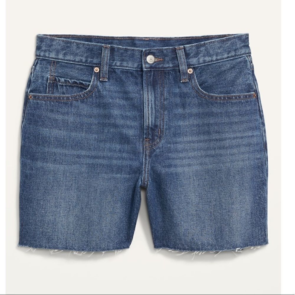 Old Navy High Waisted Slouchy Straight Cut-Off Dark Wash Jean Shorts Size 10