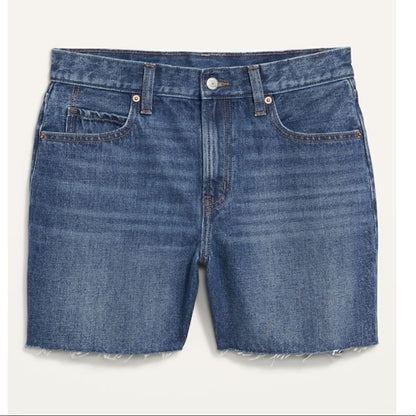 Old Navy High Waisted Slouchy Straight Cut-Off Dark Wash Jean Shorts Size 10