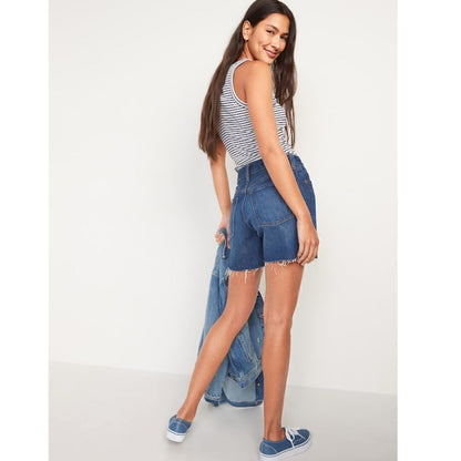 Old Navy High Waisted Slouchy Straight Cut-Off Dark Wash Jean Shorts Size 10