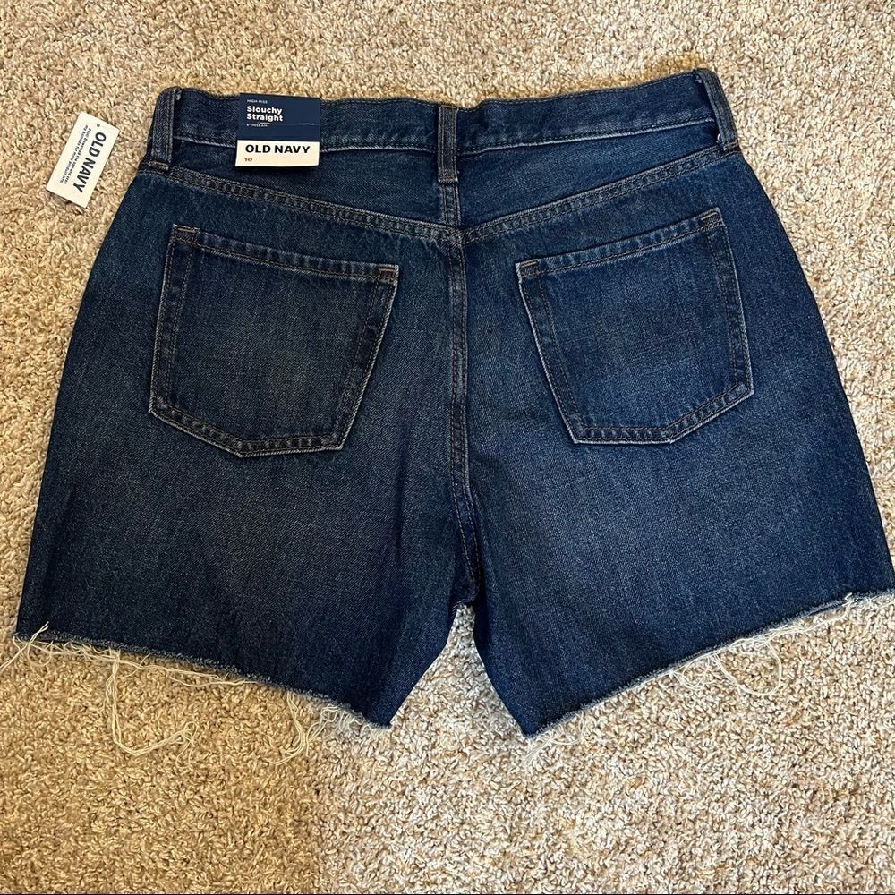 Old Navy High Waisted Slouchy Straight Cut-Off Dark Wash Jean Shorts Size 10