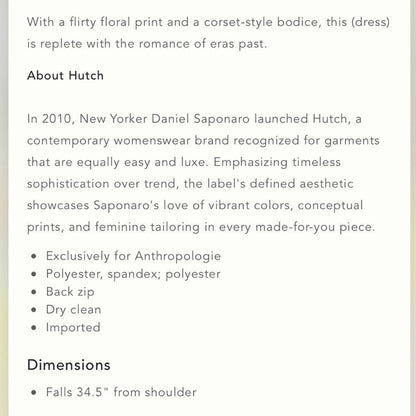 Anthropologie Hutch Ditsy Floral Corset Mini Dress