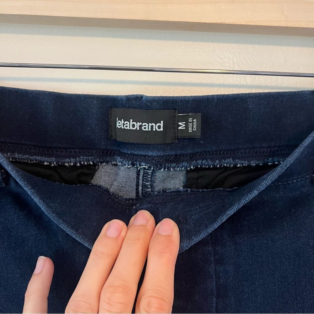 Betabrand Pull On Denim Stretch Straight Leg Yoga Jeans Dark Wash Size Medium