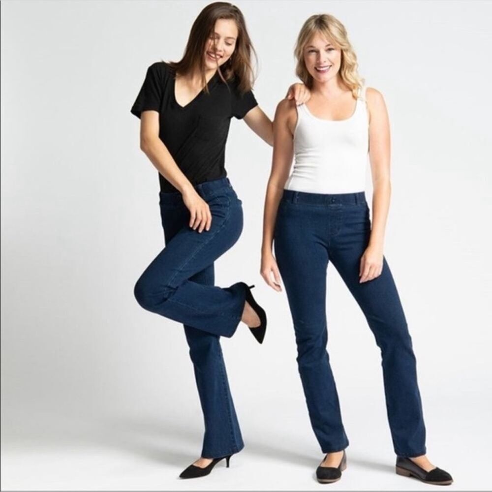 Betabrand Pull On Denim Stretch Straight Leg Yoga Jeans Dark Wash Size Medium