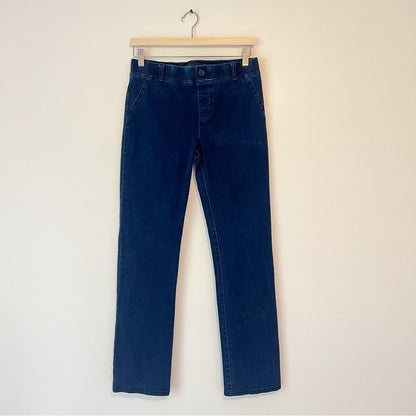 Betabrand Pull On Denim Stretch Straight Leg Yoga Jeans Dark Wash Size Medium