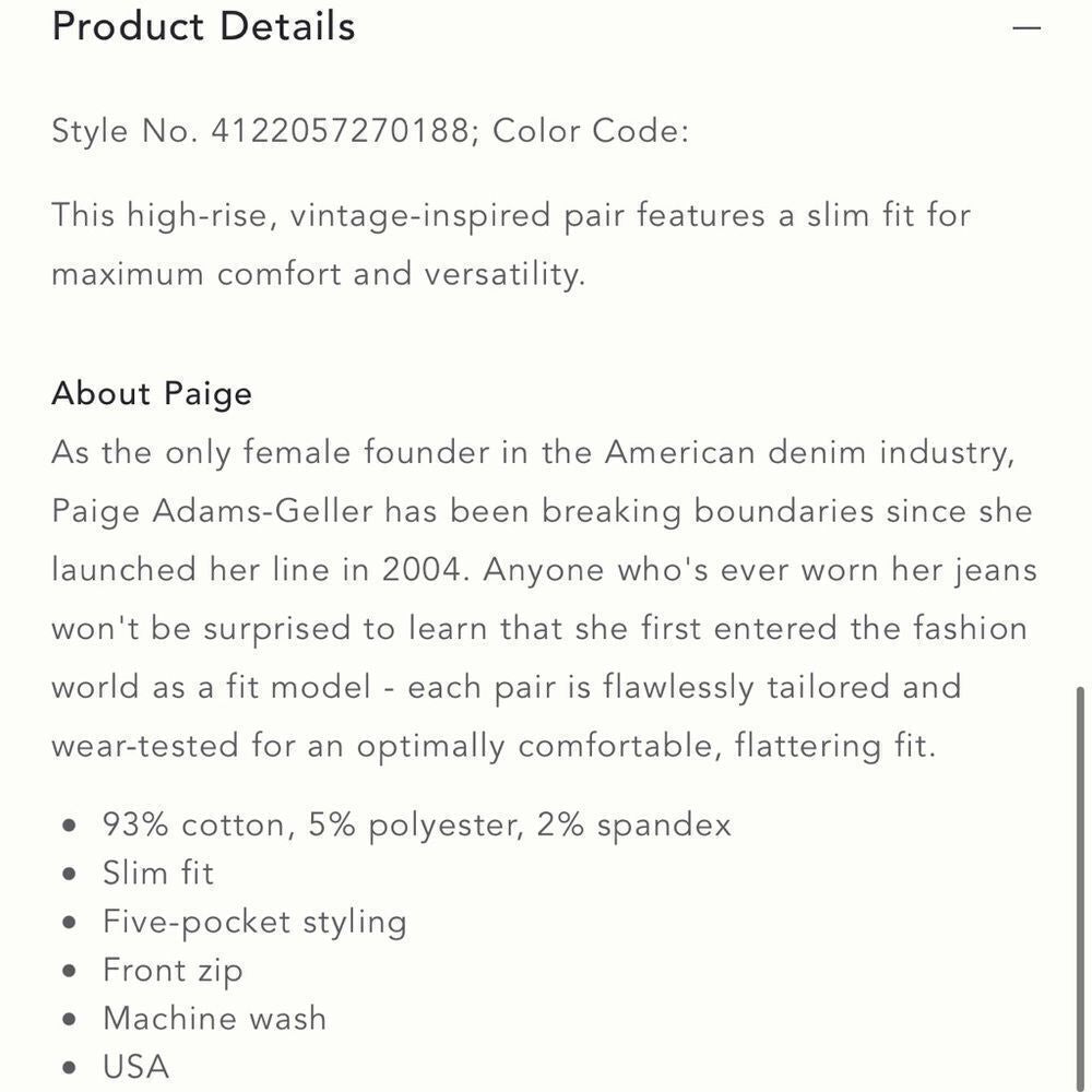 Anthropologie | Paige Sarah Ultra High-Rise Slim Jeans NWT Size 30