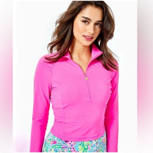 Lilly Pulitzer Luxletic Justine Top Half Zip Cropped Size M UPF 50+ Long Sleeve