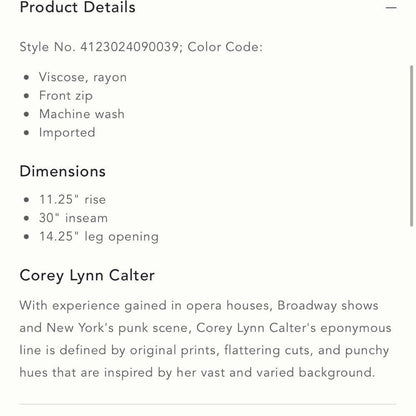 Corey Lynn Calter Sam Pant NEW Size XS