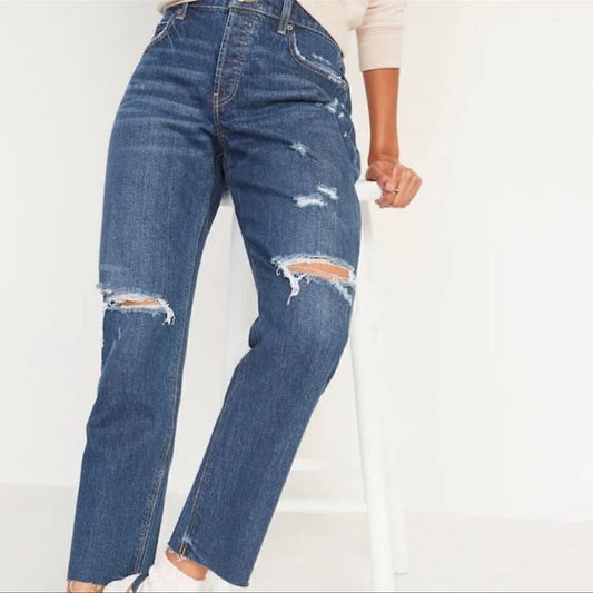 Old Navy High Rise Slouchy Straight Distressed Jeans NEW Size 4
