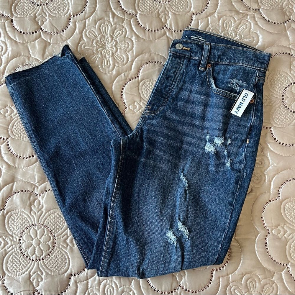 Old Navy High Rise Slouchy Straight Distressed Jeans NEW Size 4