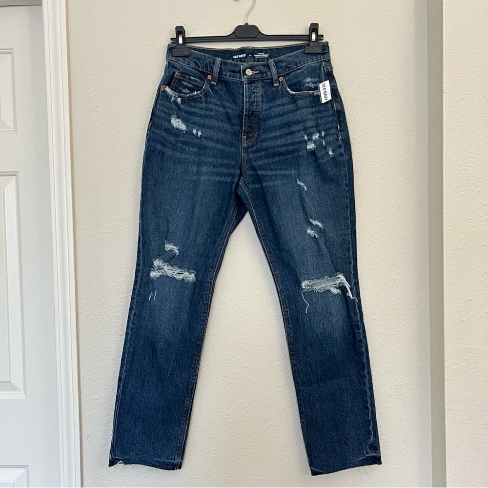 Old Navy High Rise Slouchy Straight Distressed Jeans NEW Size 4
