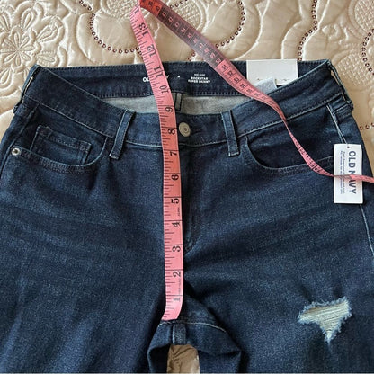 Old Navy Mid-Rise Rockstar Super-Skinny Distressed Dark Wash Jeans NEW Size 4
