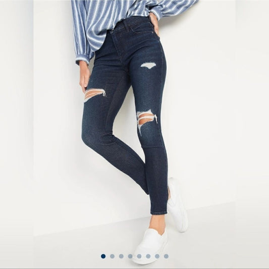 Old Navy Mid-Rise Rockstar Super-Skinny Distressed Dark Wash Jeans NEW Size 4