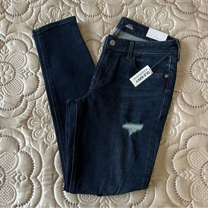 Old Navy Mid-Rise Rockstar Super-Skinny Distressed Dark Wash Jeans NEW Size 4