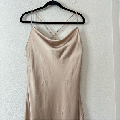 Show Me Your Mumu Verona Cowl Satin Midi Dress in Champagne Size Large